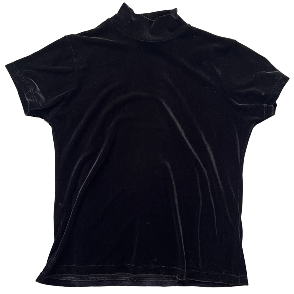 Vintage Merona Black Velvet Mock Neck Shirt Size Large